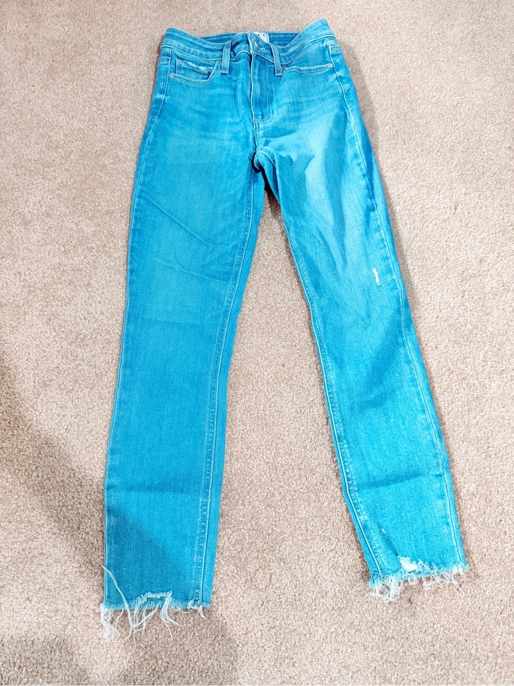 PAIGE Turquoise Raw-Hem Straight-Leg Jeans